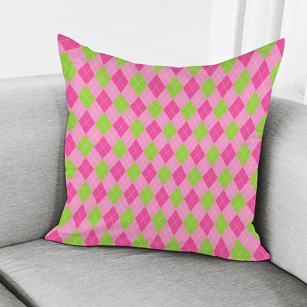 Green And Pink Argyle Pattern Print Pillow Cover