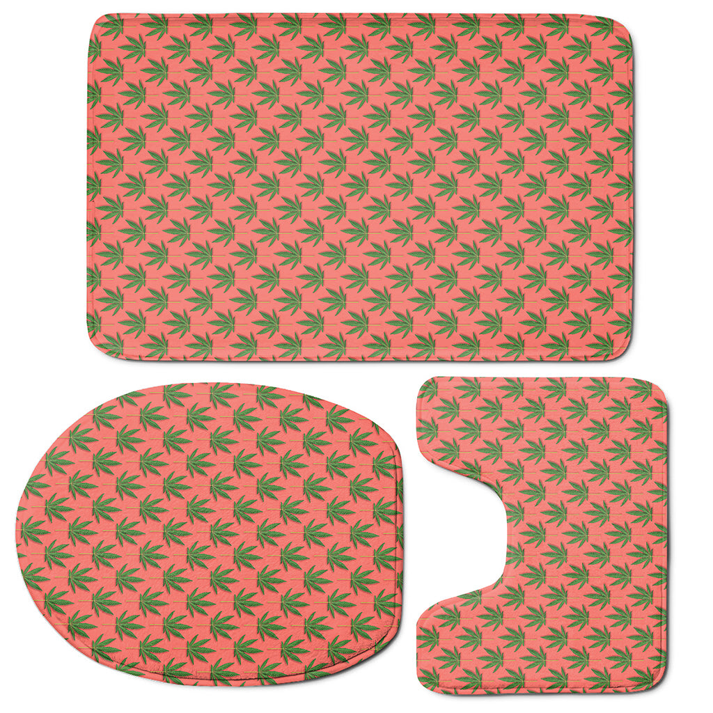 Green And Pink Cannabis Leaf Print 3 Piece Bath Mat Set