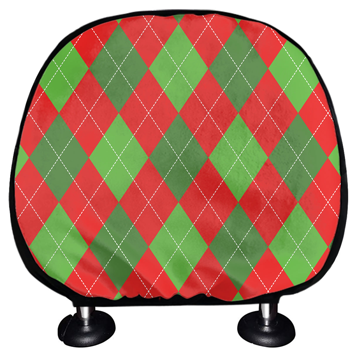 Green And Red Argyle Pattern Print Car Headrest Covers
