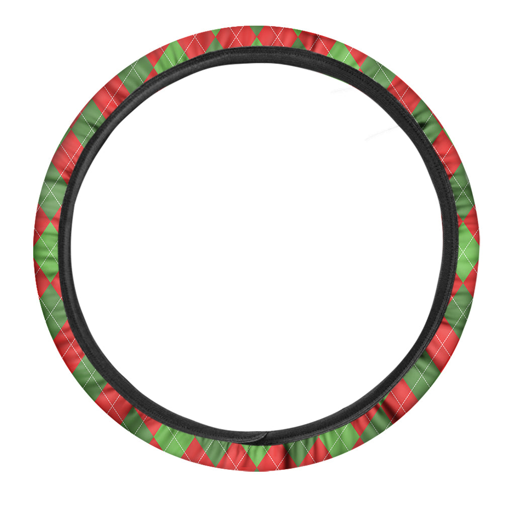 Green And Red Argyle Pattern Print Car Steering Wheel Cover
