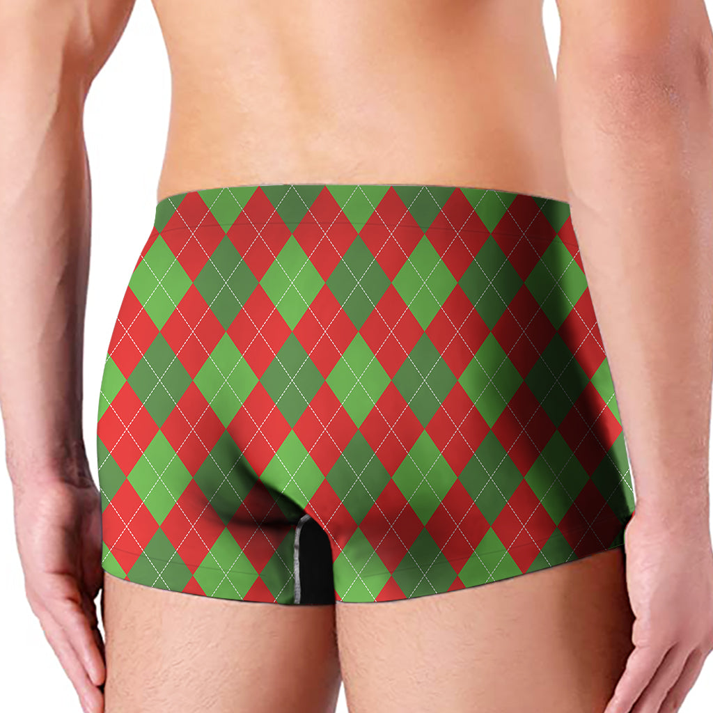 Green And Red Argyle Pattern Print Men's Boxer Briefs