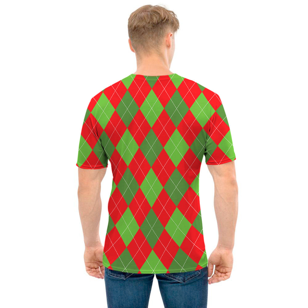 Green And Red Argyle Pattern Print Men's T-Shirt