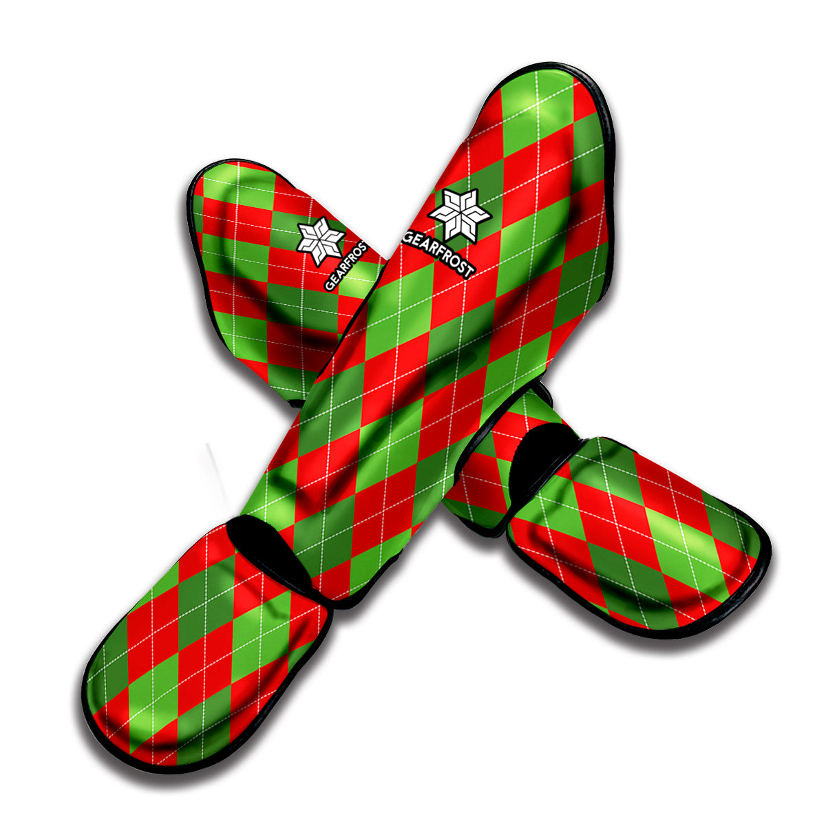 Green And Red Argyle Pattern Print Muay Thai Shin Guard