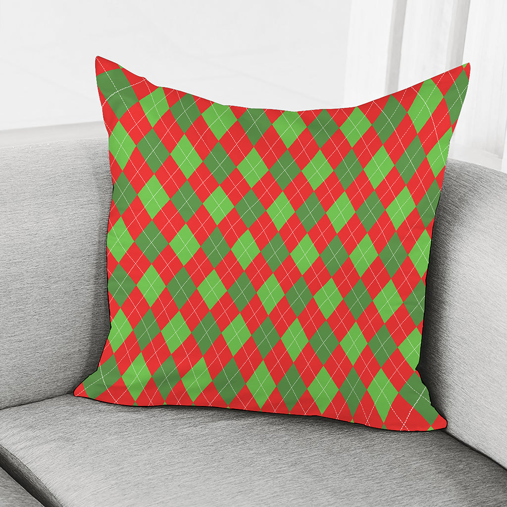 Green And Red Argyle Pattern Print Pillow Cover