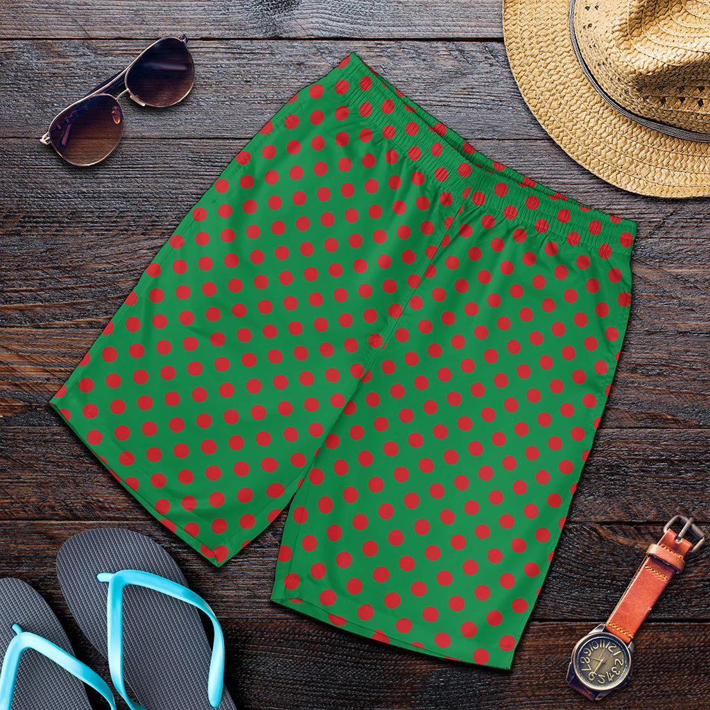 Green And Red Polka Dot Pattern Print Men's Shorts
