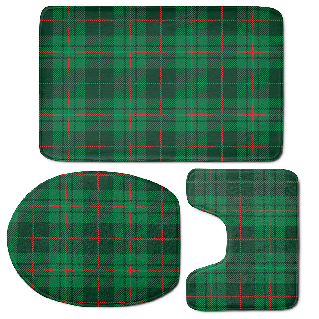 Green And Red Stewart Tartan Print 3 Piece Bath Mat Set