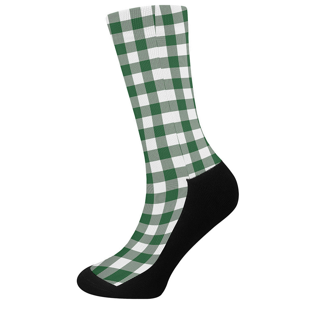 Green And White Buffalo Check Print Crew Socks