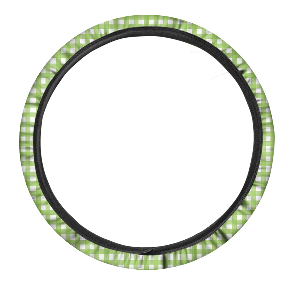 Green And White Check Pattern Print Car Steering Wheel Cover