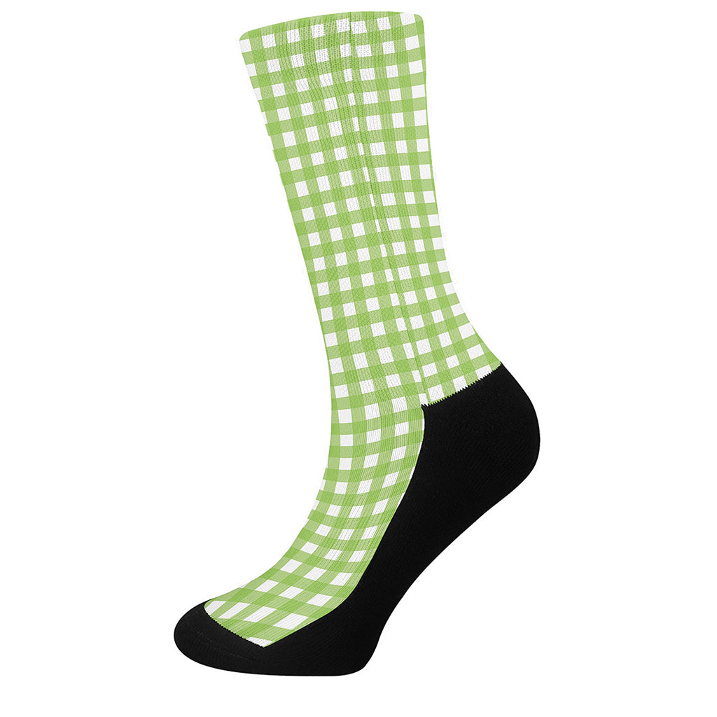 Green And White Check Pattern Print Crew Socks