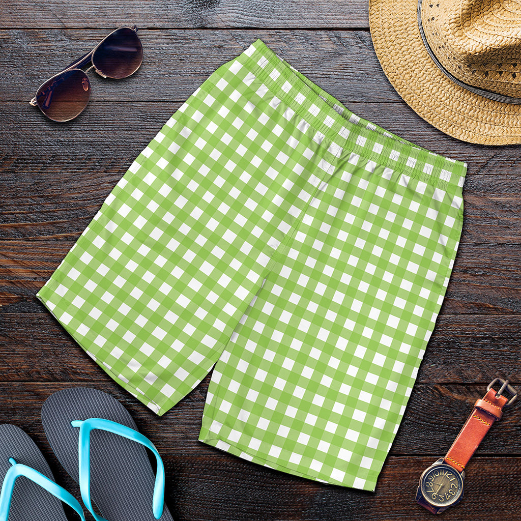 Green And White Check Pattern Print Men's Shorts