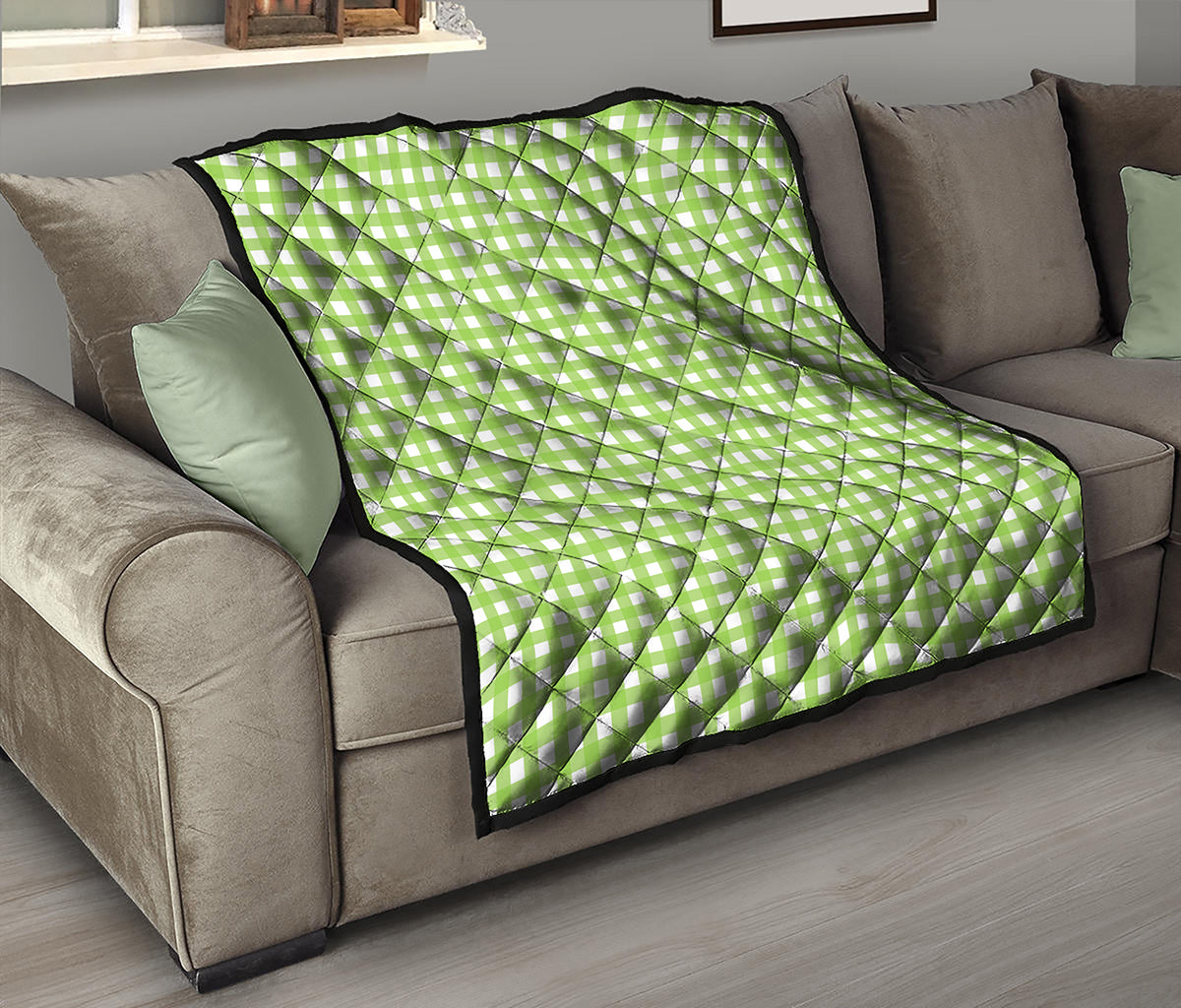 Green And White Check Pattern Print Quilt