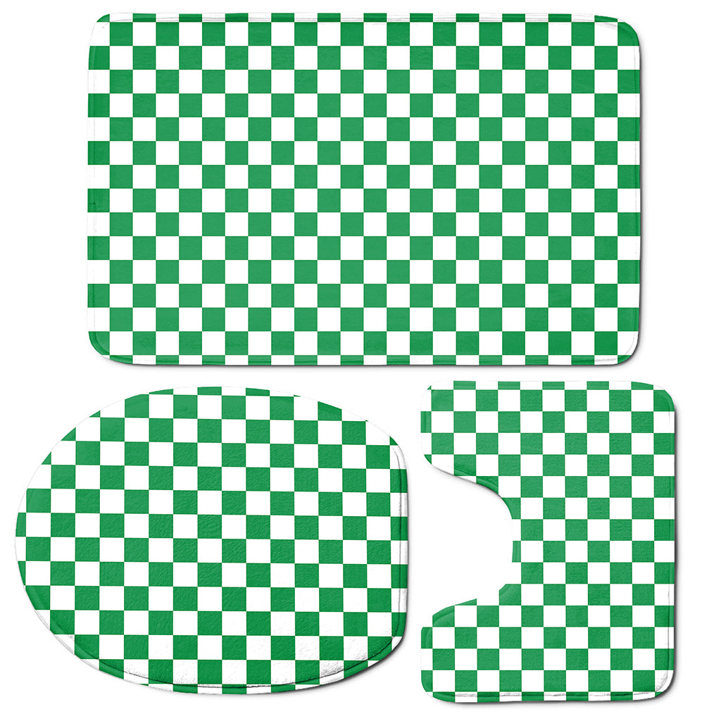 Green And White Checkered Pattern Print 3 Piece Bath Mat Set
