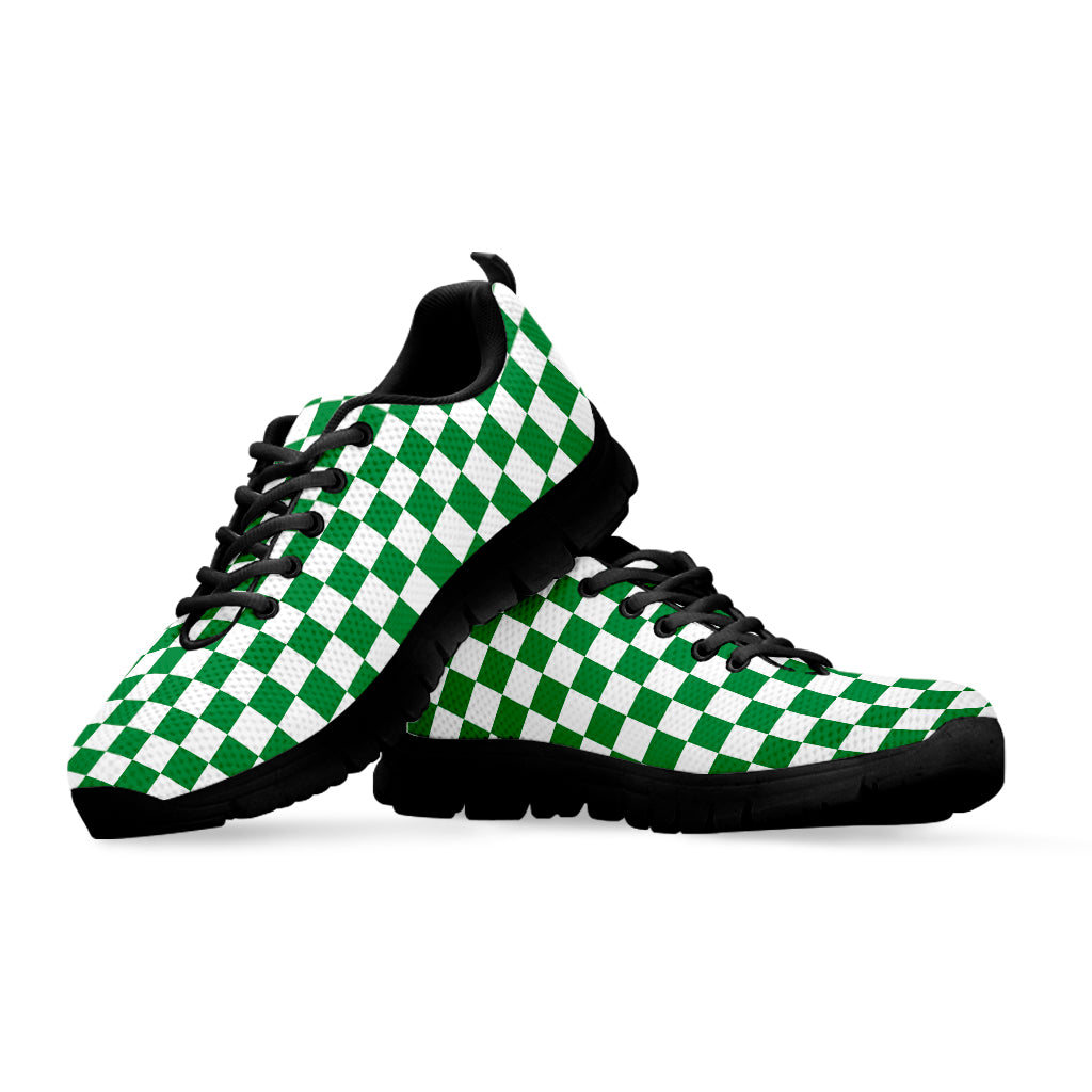 Green And White Checkered Pattern Print Black Sneakers