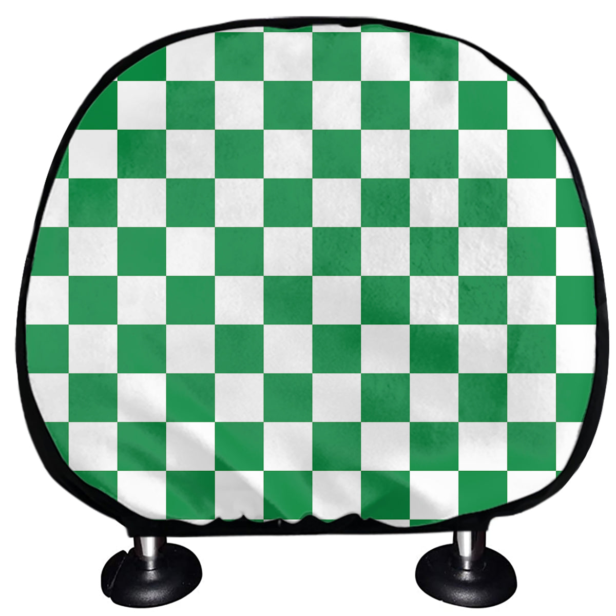 Green And White Checkered Pattern Print Car Headrest Covers
