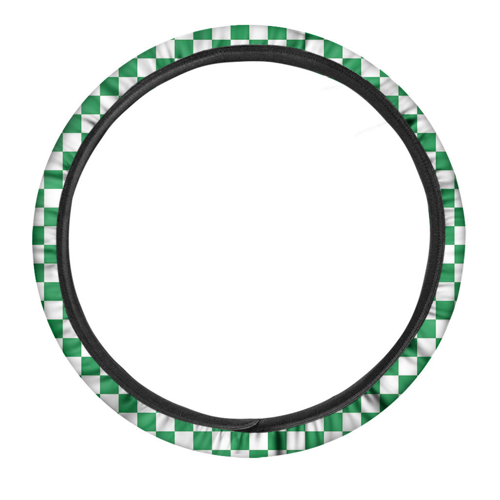 Green And White Checkered Pattern Print Car Steering Wheel Cover