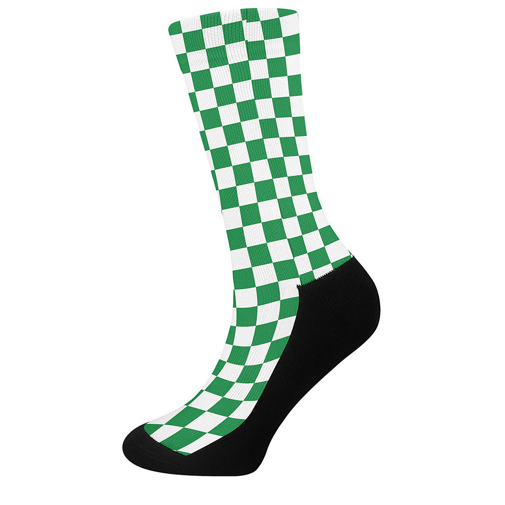 Green And White Checkered Pattern Print Crew Socks