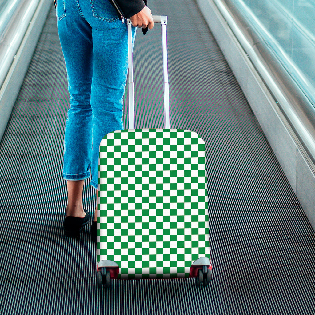Green And White Checkered Pattern Print Luggage Cover