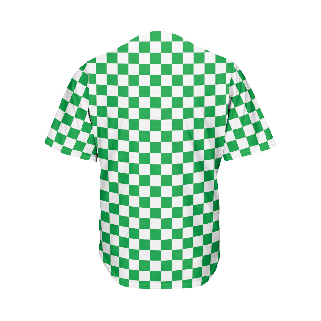 Green And White Checkered Pattern Print Men's Baseball Jersey