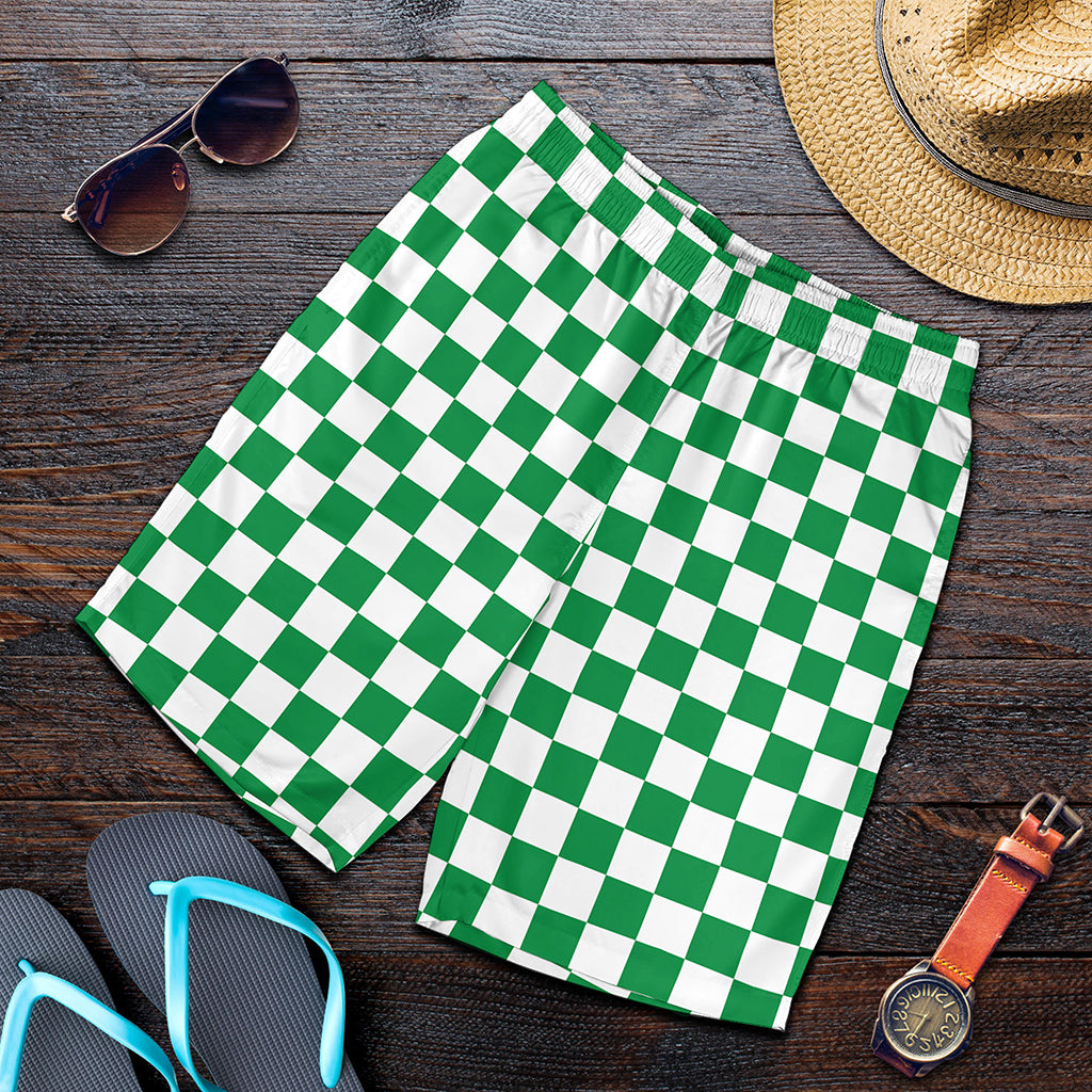 Green And White Checkered Pattern Print Men's Shorts