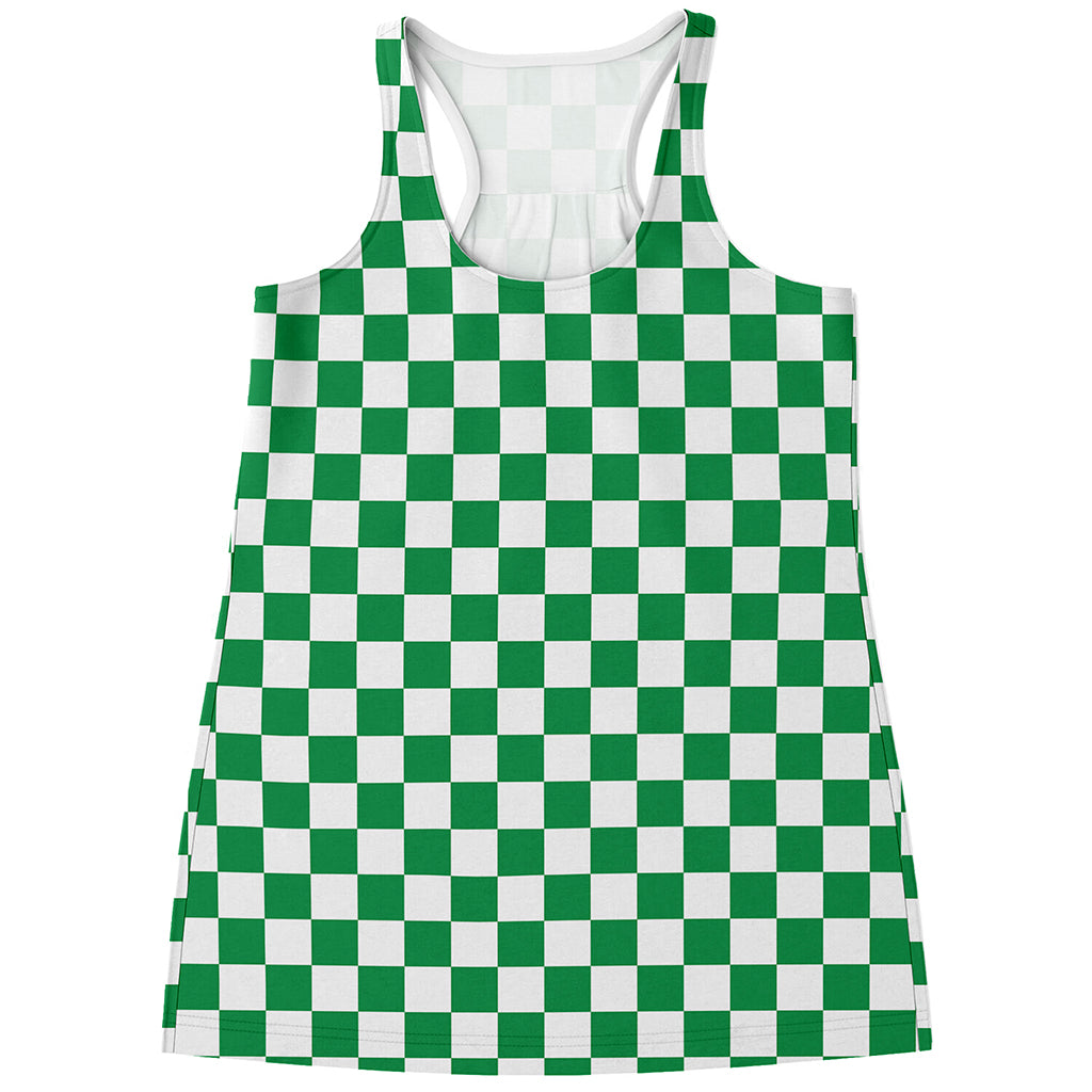 Green And White Checkered Pattern Print Women's Racerback Tank Top