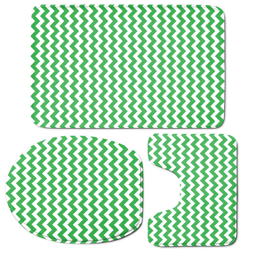 Green And White Chevron Pattern Print 3 Piece Bath Mat Set