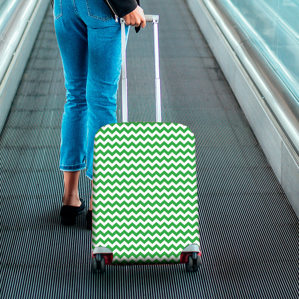 Green And White Chevron Pattern Print Luggage Cover