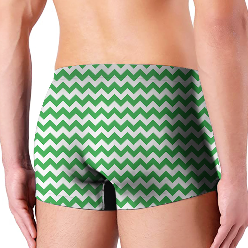 Green And White Chevron Pattern Print Men's Boxer Briefs