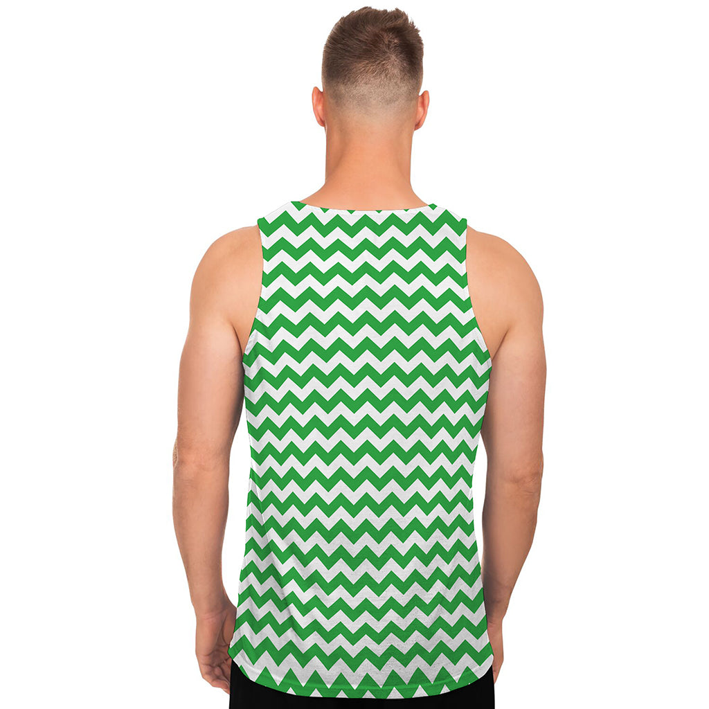 Green And White Chevron Pattern Print Men's Tank Top