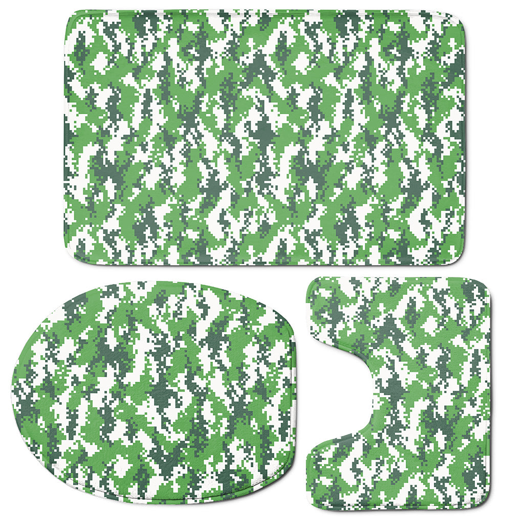 Green And White Digital Camo Print 3 Piece Bath Mat Set