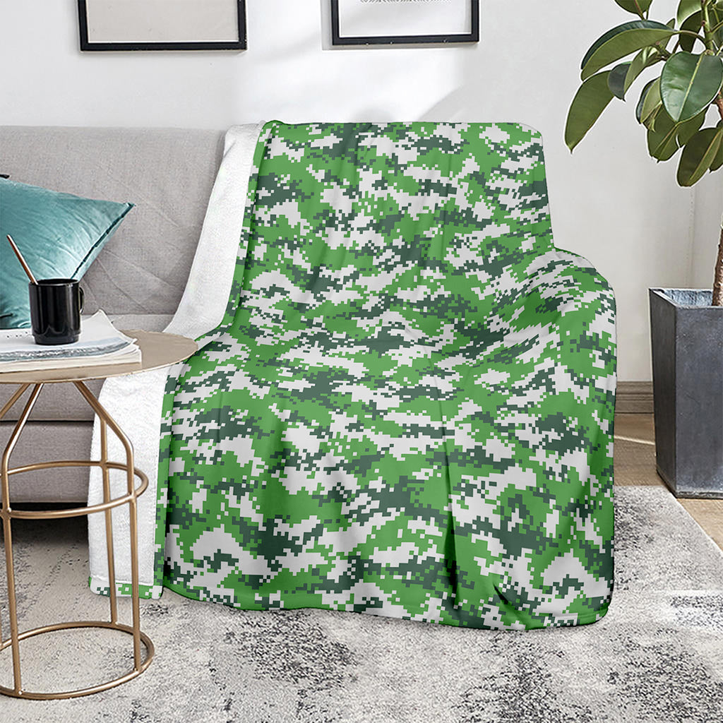 Green And White Digital Camo Print Blanket