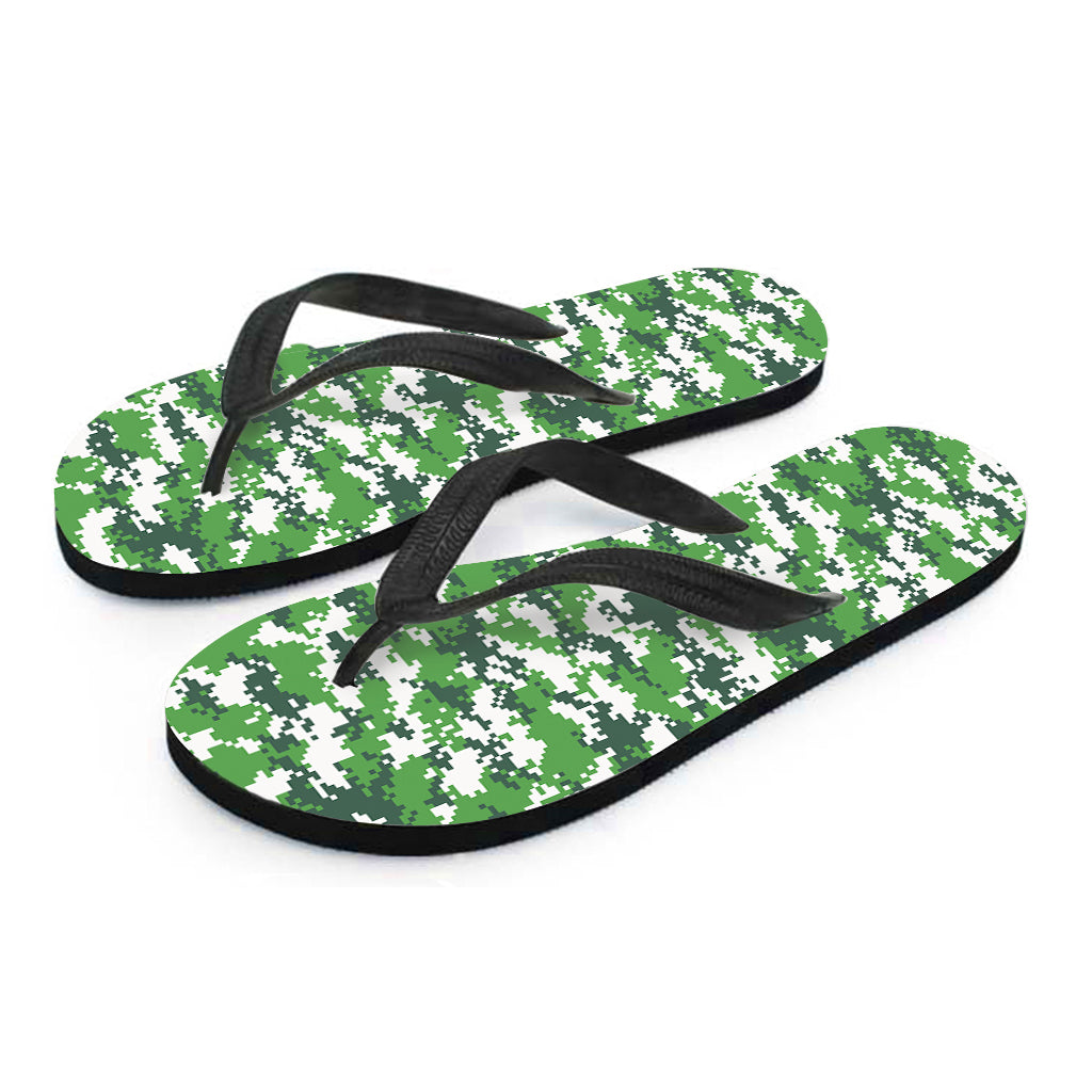 Green And White Digital Camo Print Flip Flops