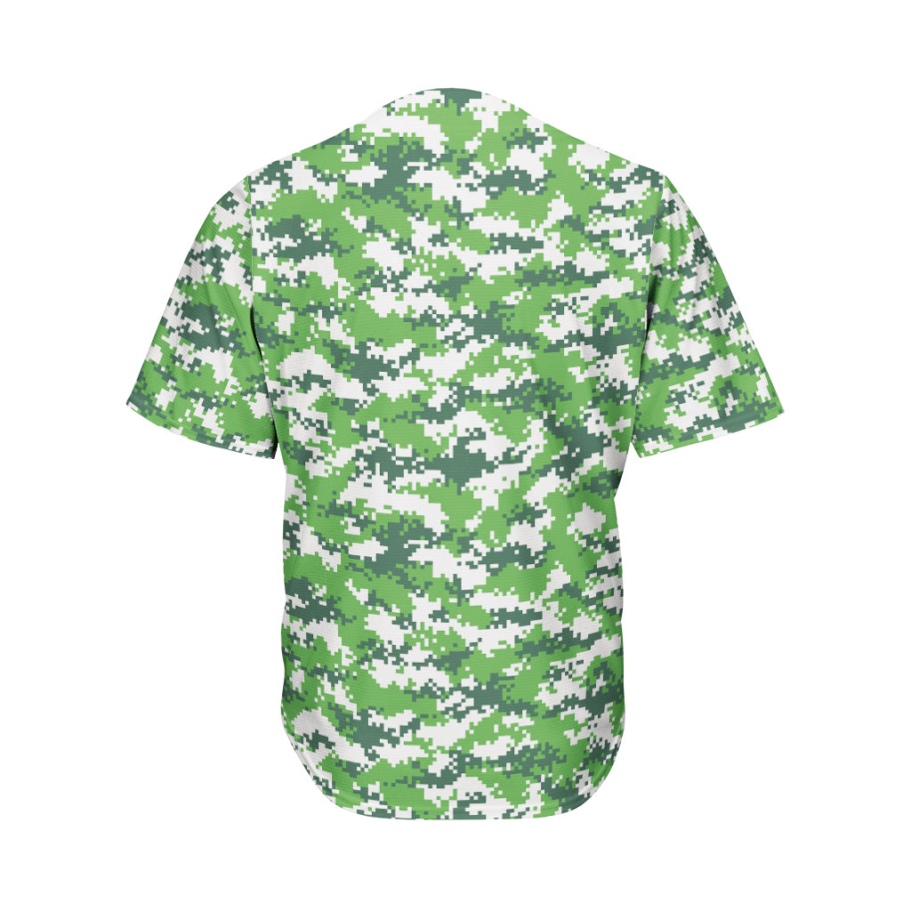 Green And White Digital Camo Print Men's Baseball Jersey