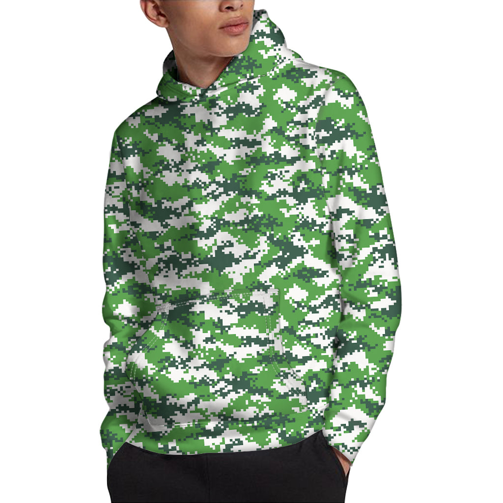 Green And White Digital Camo Print Pullover Hoodie