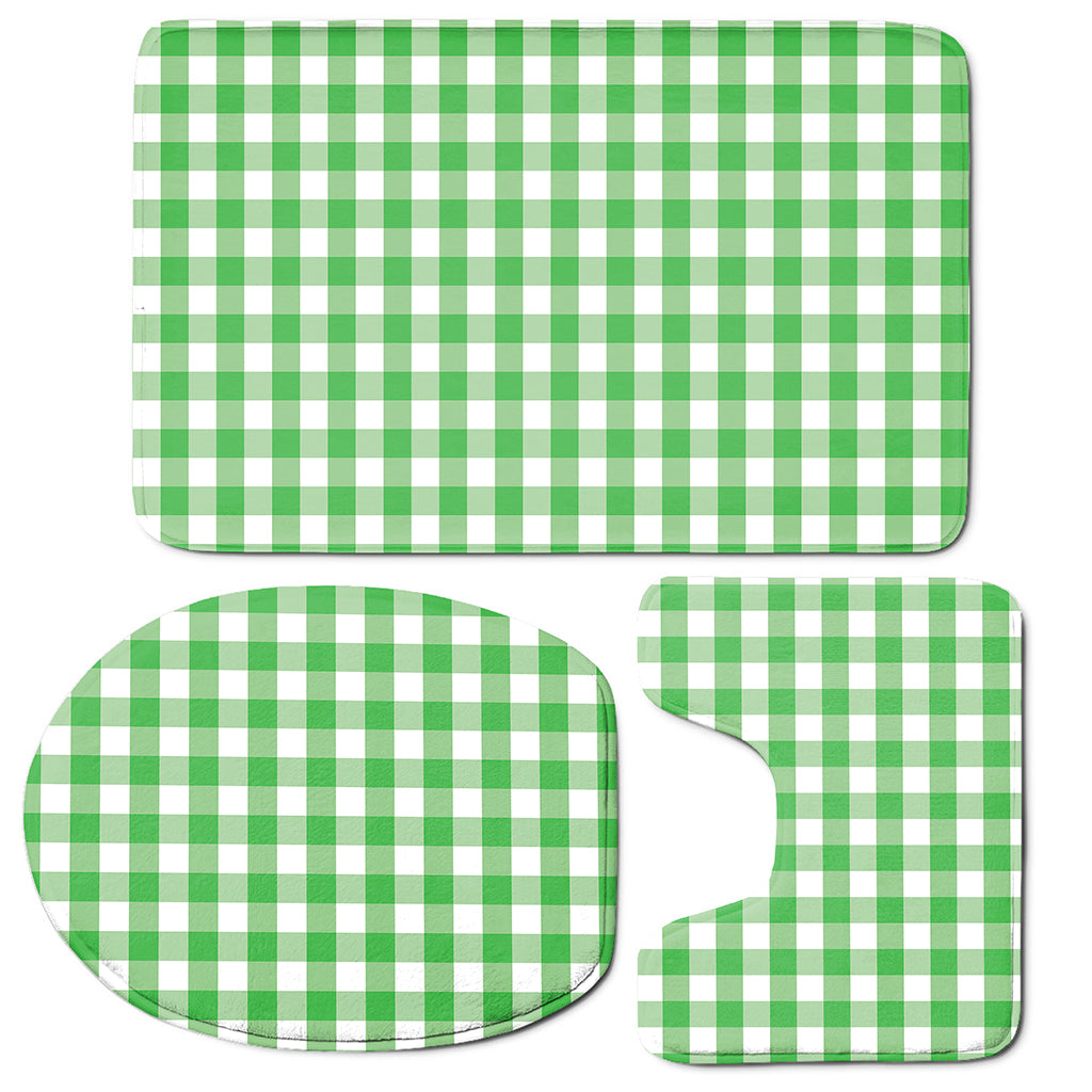 Green And White Gingham Pattern Print 3 Piece Bath Mat Set
