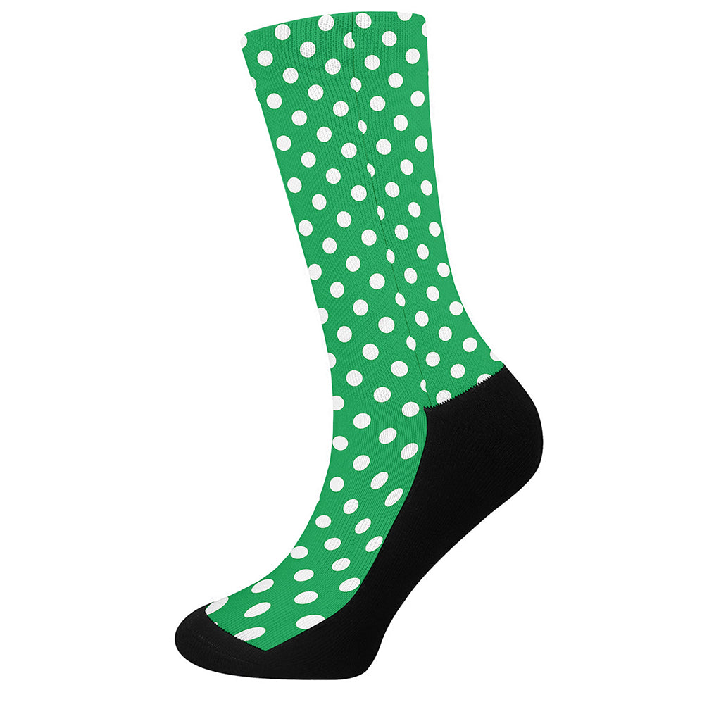 Green And White Polka Dot Pattern Print Crew Socks