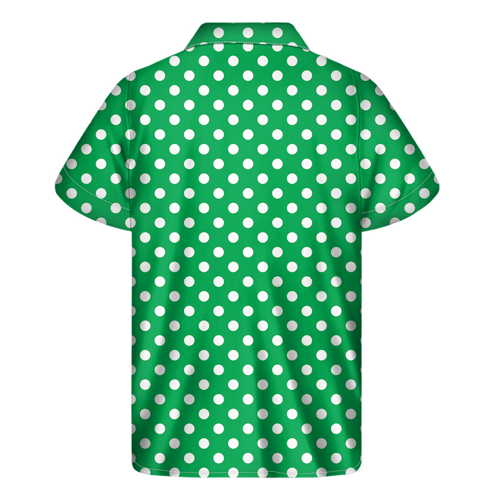 Green And White Polka Dot Pattern Print Men's Short Sleeve Shirt