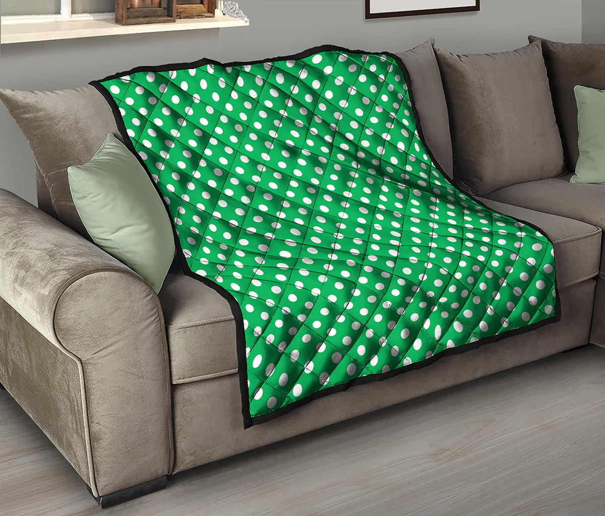 Green And White Polka Dot Pattern Print Quilt