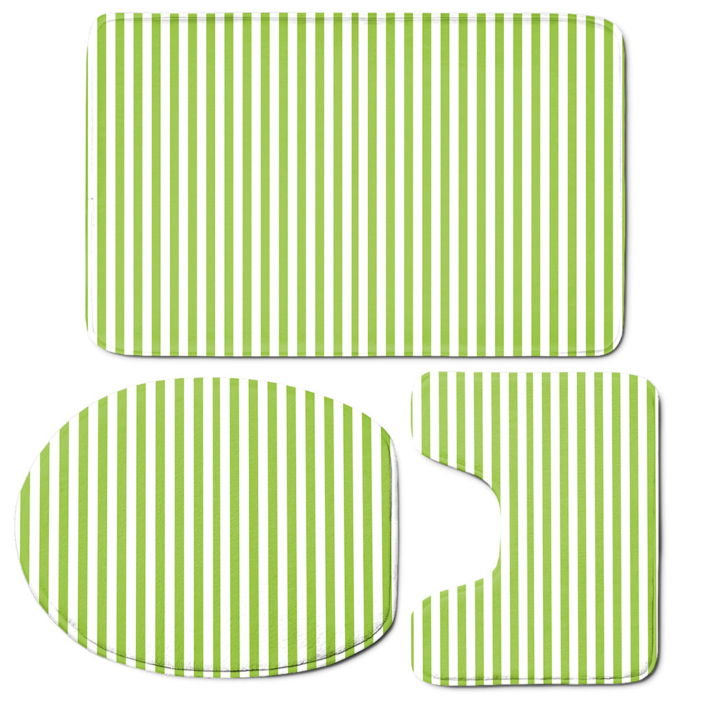 Green And White Striped Pattern Print 3 Piece Bath Mat Set