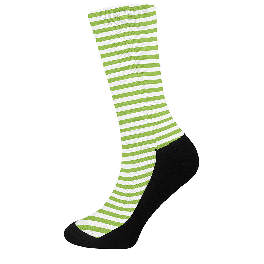 Green And White Striped Pattern Print Crew Socks