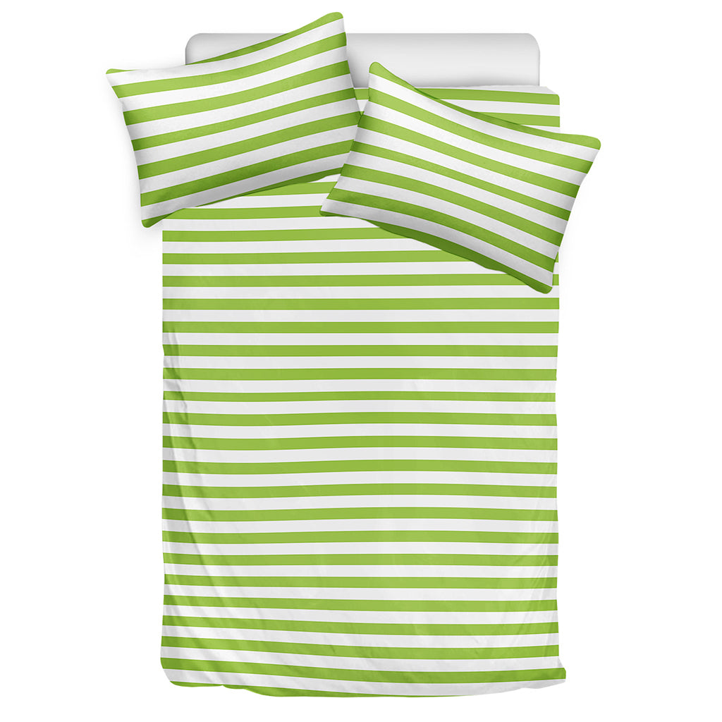 Green And White Striped Pattern Print Duvet Cover Bedding Set