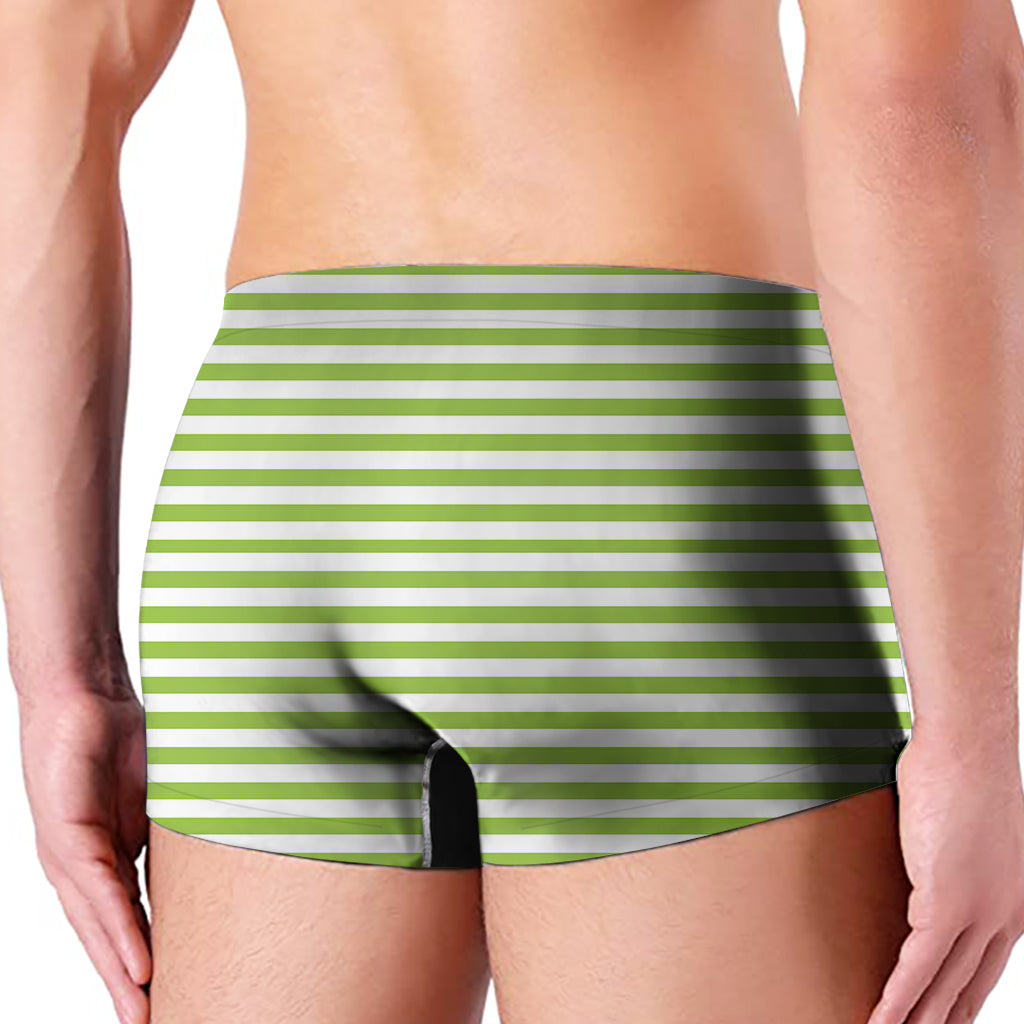 Green And White Striped Pattern Print Men's Boxer Briefs