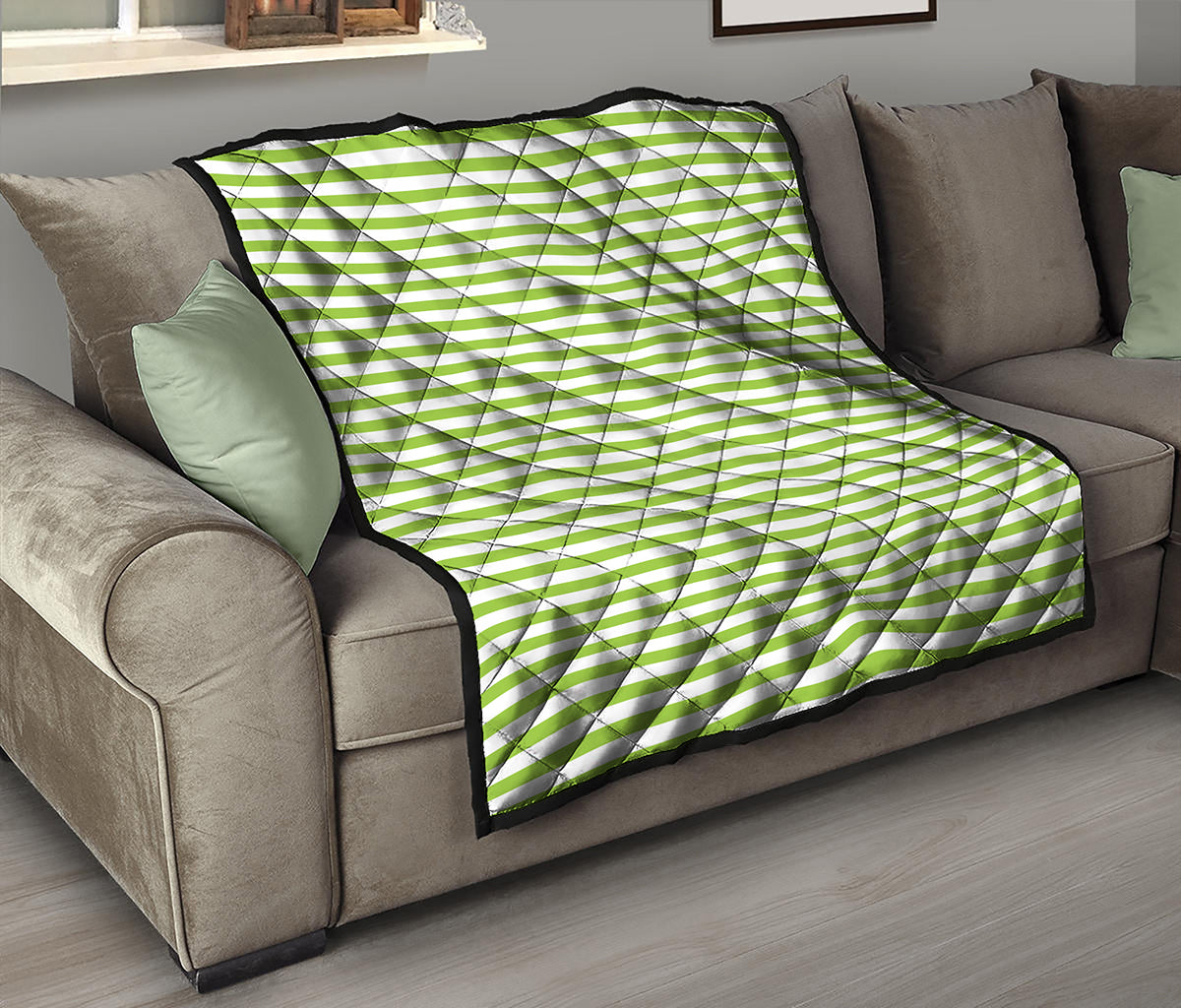 Green And White Striped Pattern Print Quilt