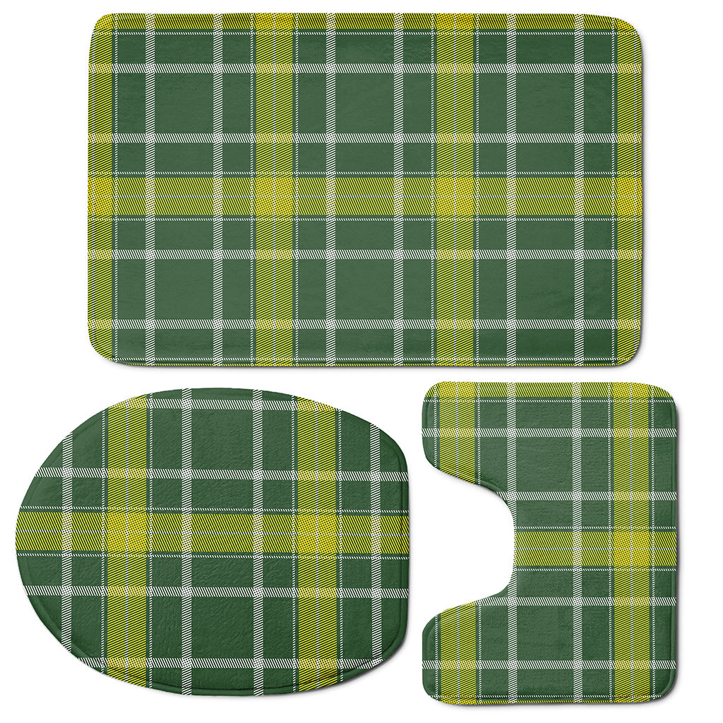 Green And Yellow Stewart Tartan Print 3 Piece Bath Mat Set