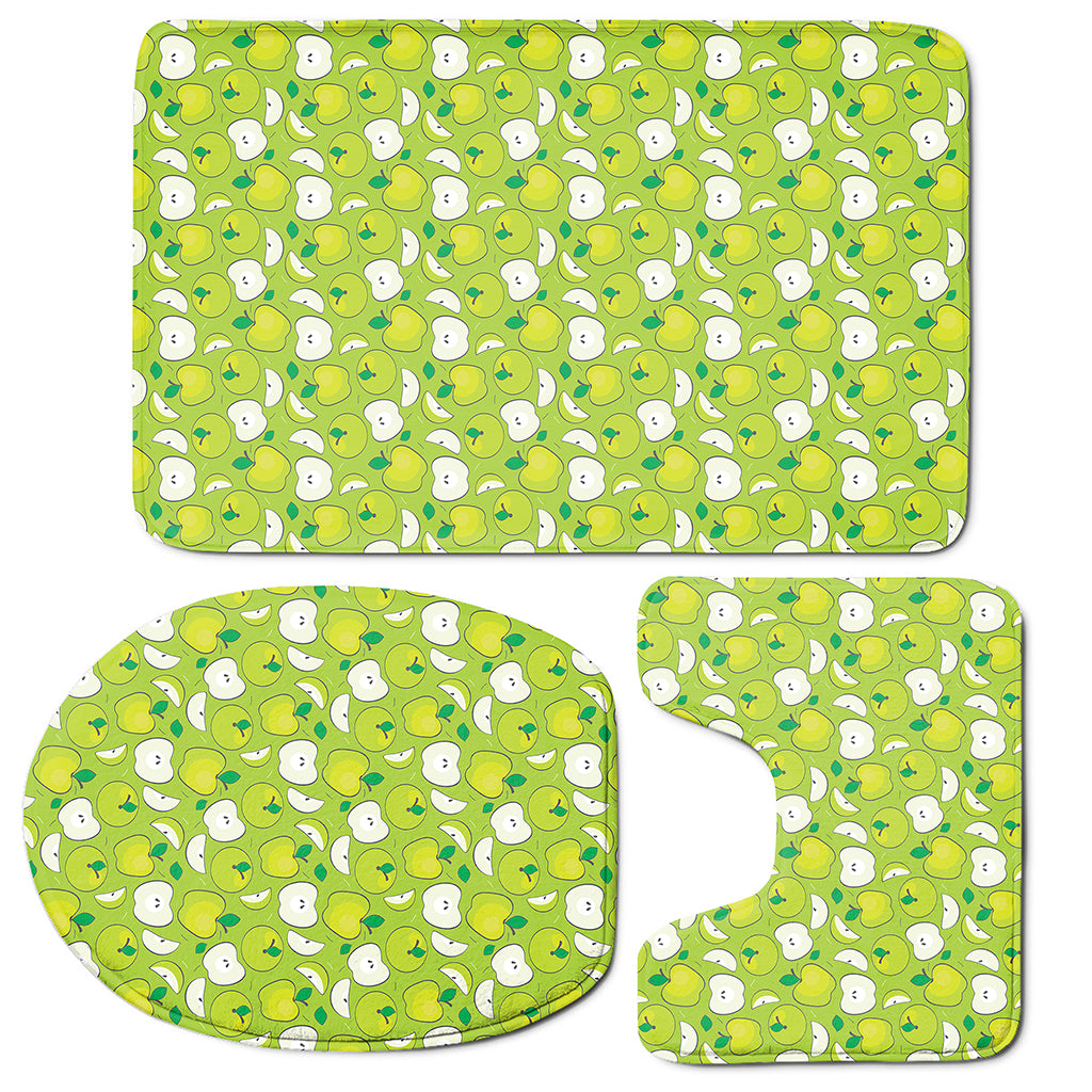 Green Apple Fruit Pattern Print 3 Piece Bath Mat Set