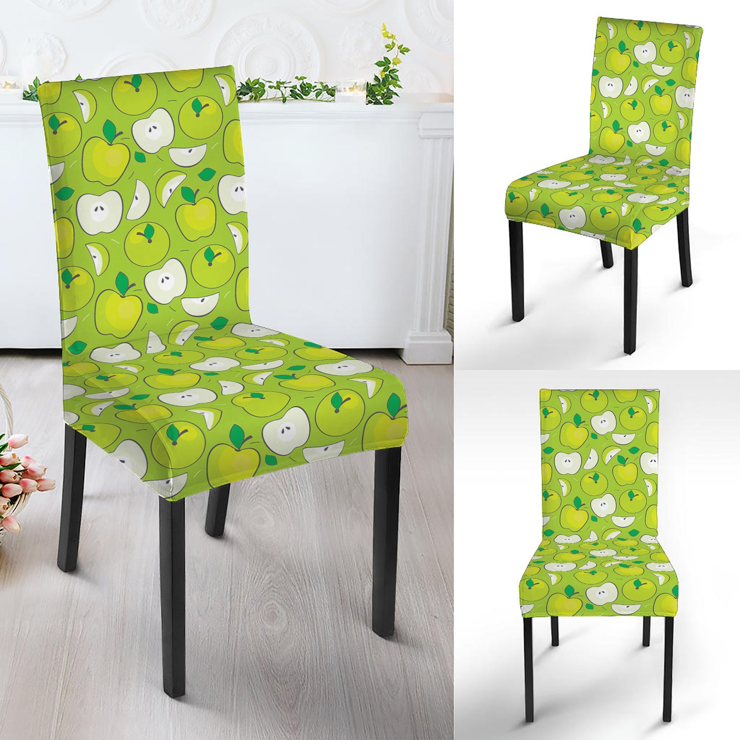 Green Apple Fruit Pattern Print Dining Chair Slipcover