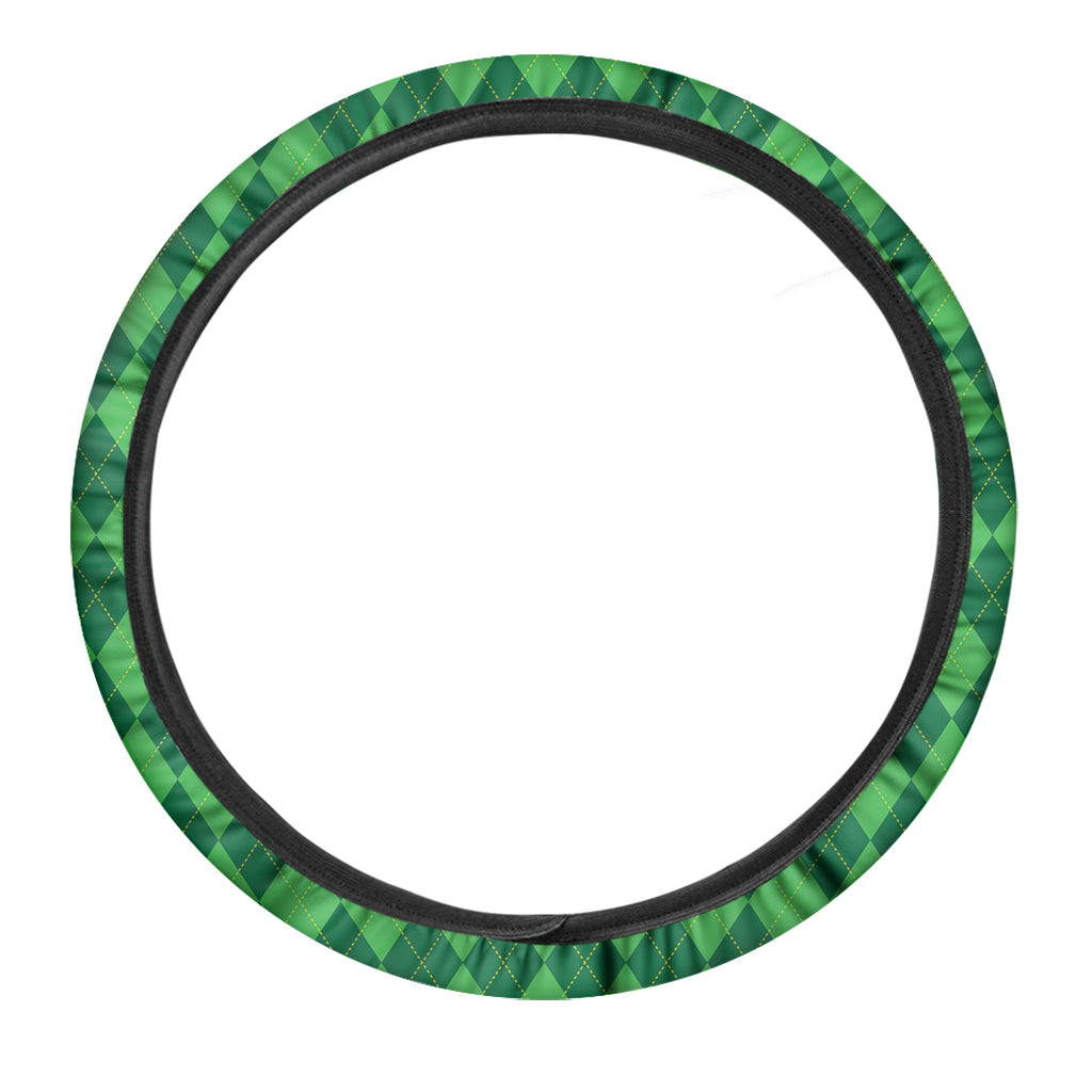 Green Argyle Pattern Print Car Steering Wheel Cover