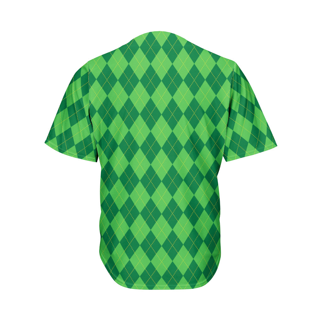 Green Argyle Pattern Print Men's Baseball Jersey