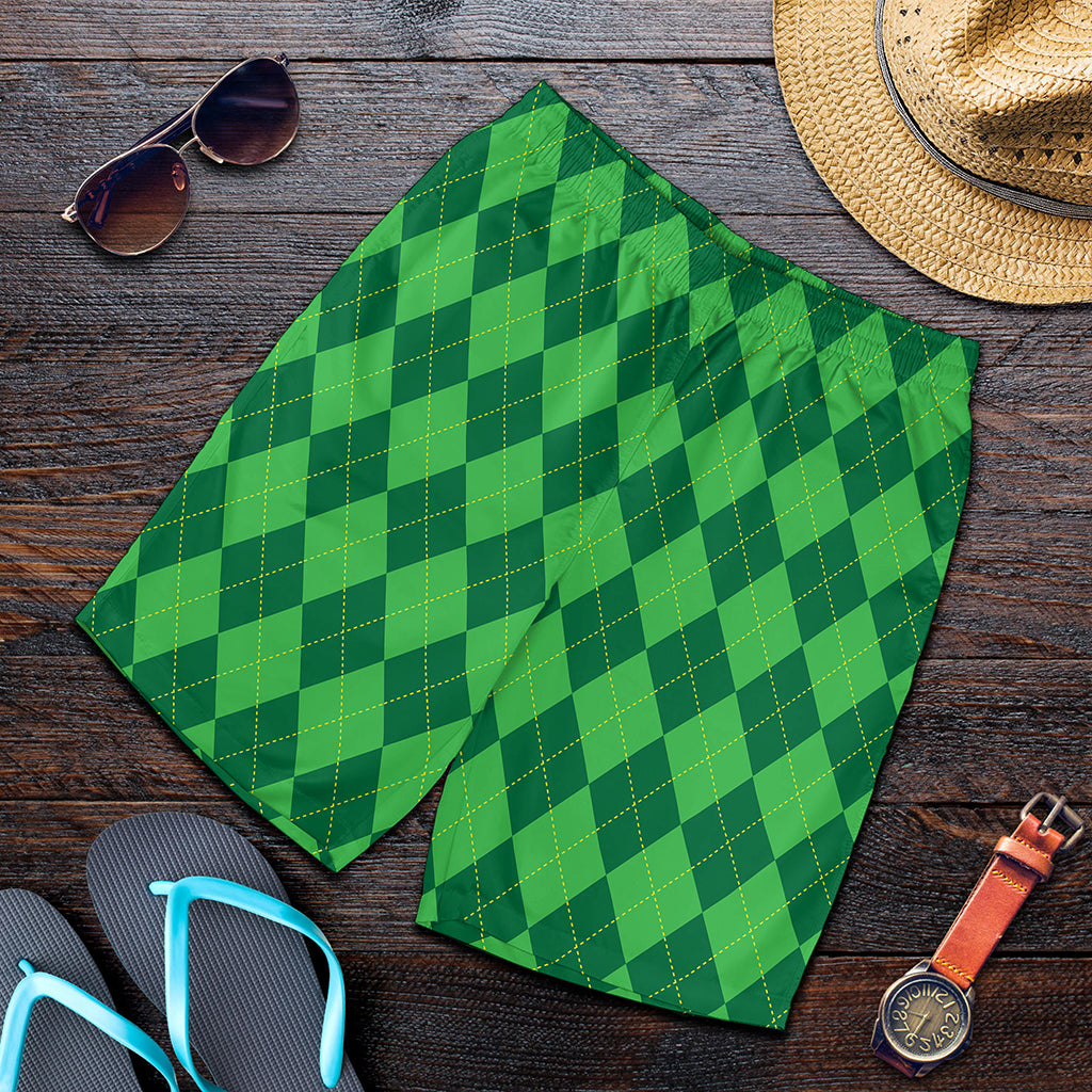 Green Argyle Pattern Print Men's Shorts