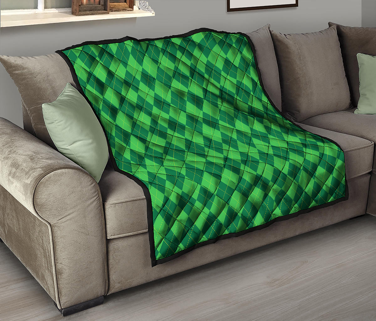 Green Argyle Pattern Print Quilt