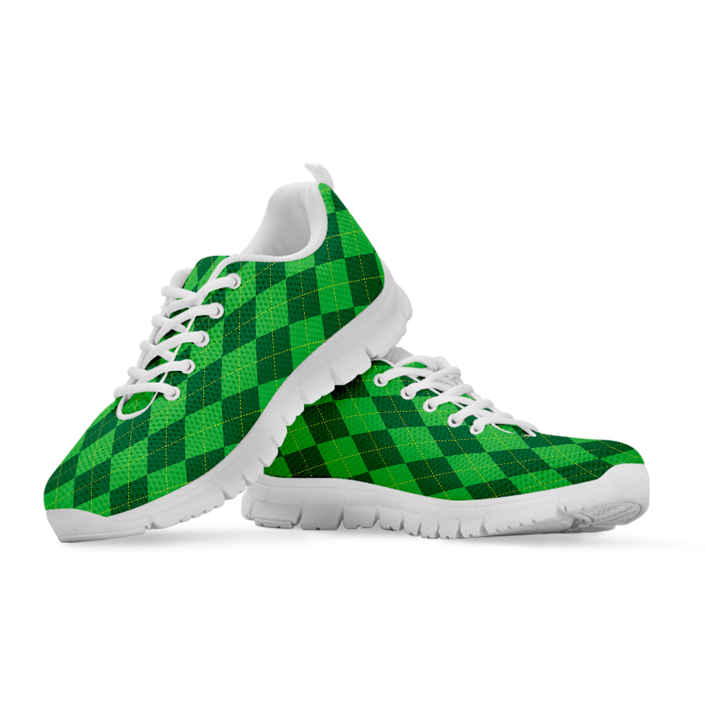Green Argyle Pattern Print White Sneakers